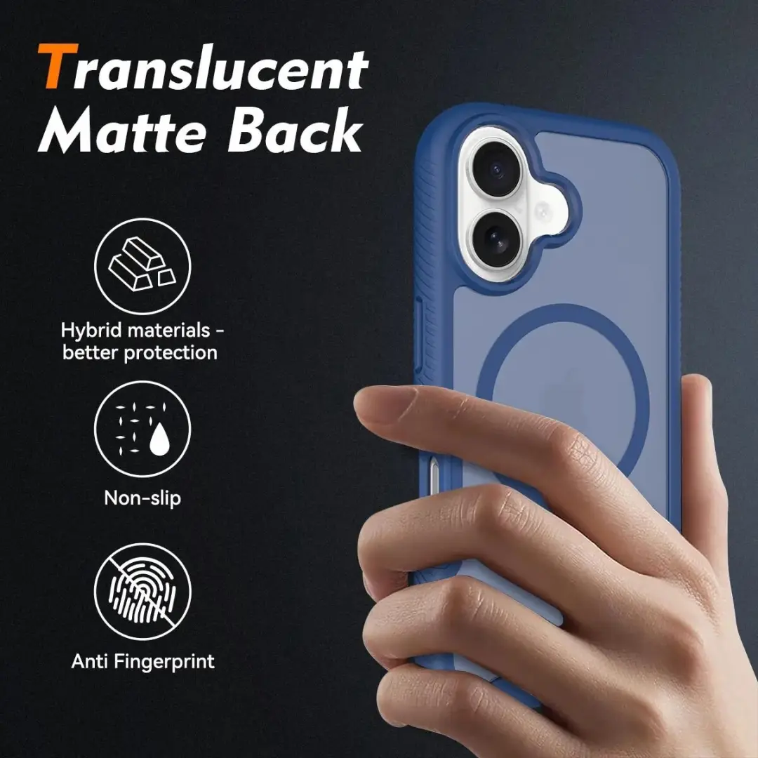 Selected by GSMpunt.nl iPhone 16 Hoesje Matte Blauw - Ingebouwde Screenprotector
