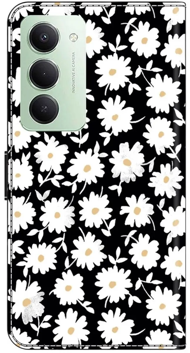 Selected Hoesje Xiaomi Redmi 15C Book Case - Bloem Print/Zwart/Wit