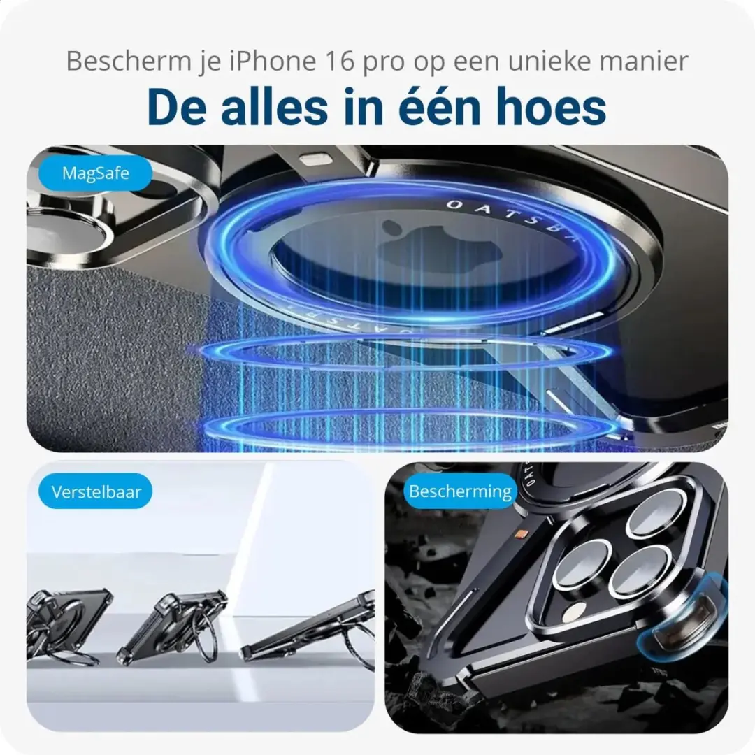 Selected by GSMpunt Apple iPhone 16 Pro Metal Corner Frame Hoesje - Zwart