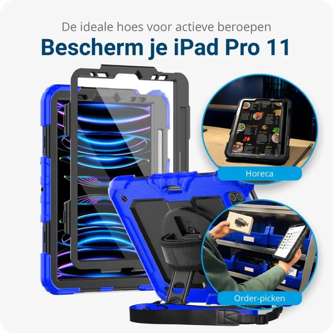 Selected Hoes iPad Pro 11 - Blauw - Screenprotector & 360° Handriem