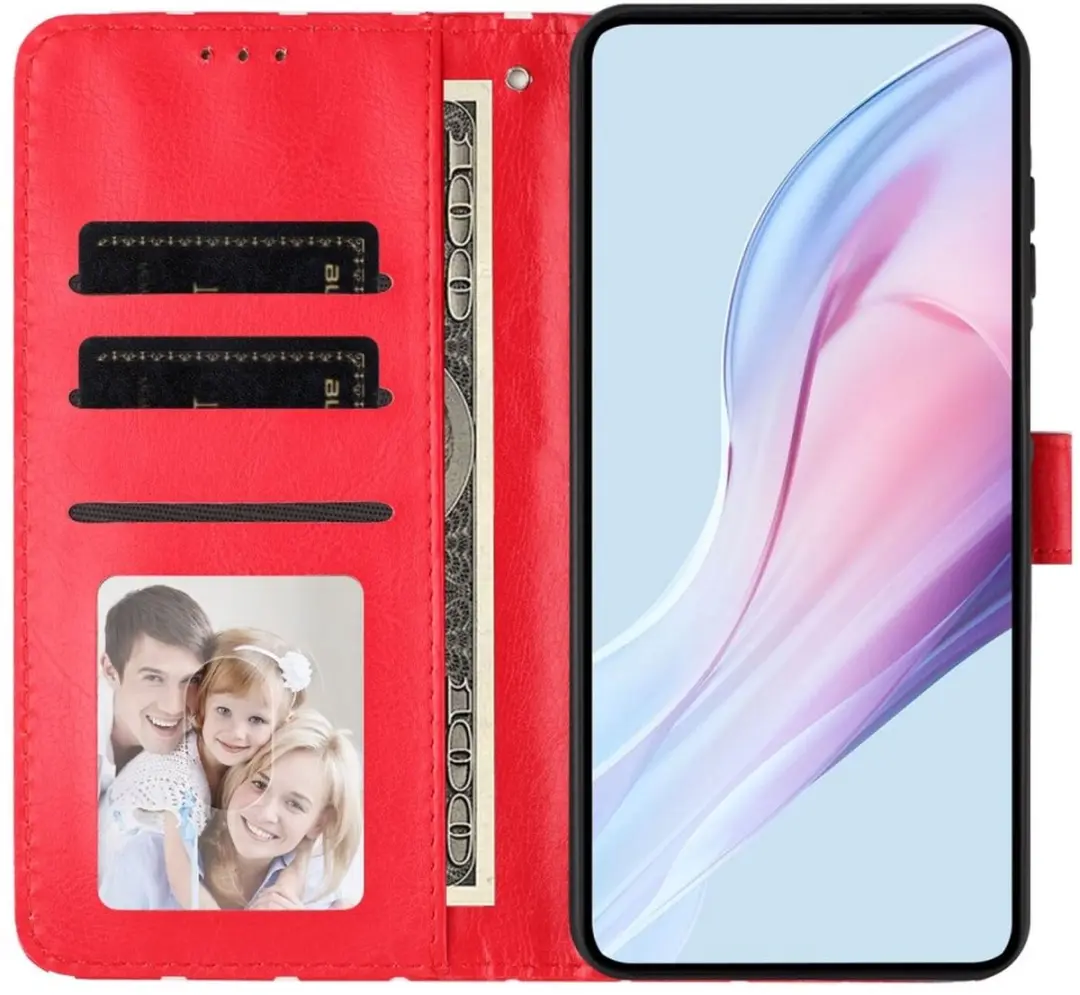 Selected Hoesje Samsung Galaxy A35 Polka Dot Wallet Book Case - 3 Pasjes - Rood