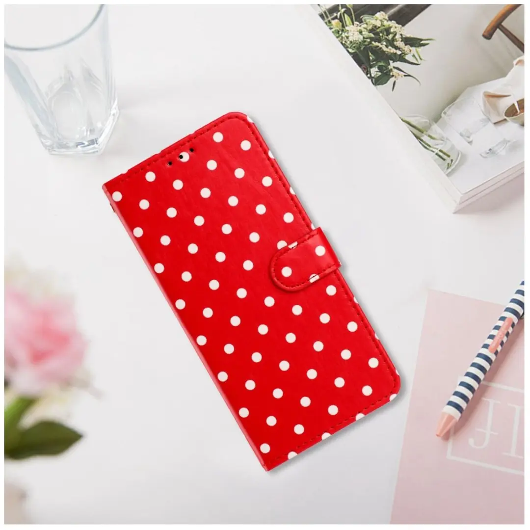Selected Hoesje Samsung Galaxy A35 Polka Dot Wallet Book Case - 3 Pasjes - Rood