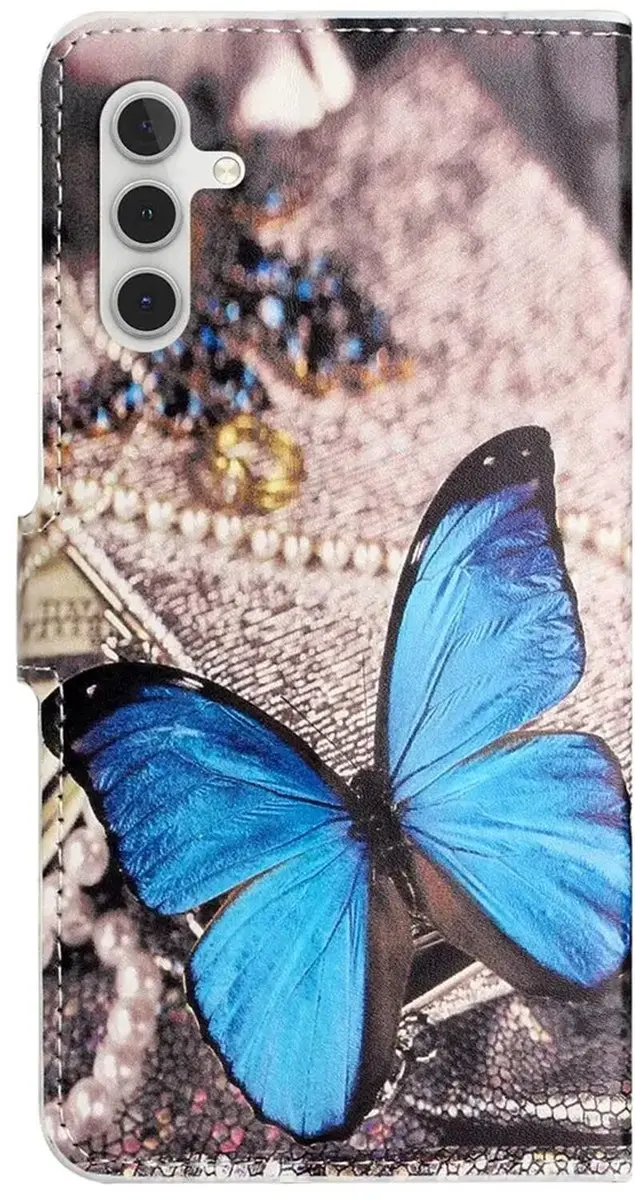 Selected Hoesje Samsung Galaxy A37 Book Case Vlinder Blauw - 2 Pasjes
