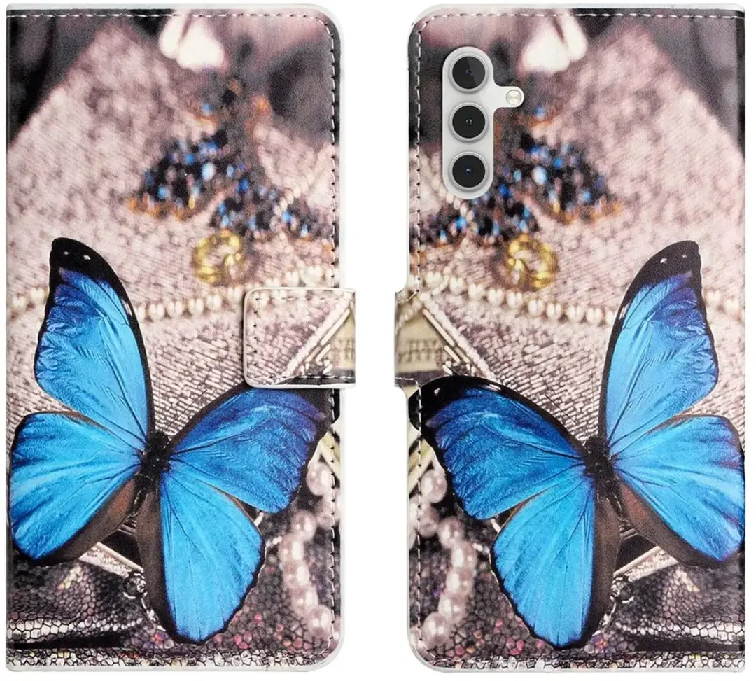Selected Hoesje Samsung Galaxy A37 Book Case Vlinder Blauw
