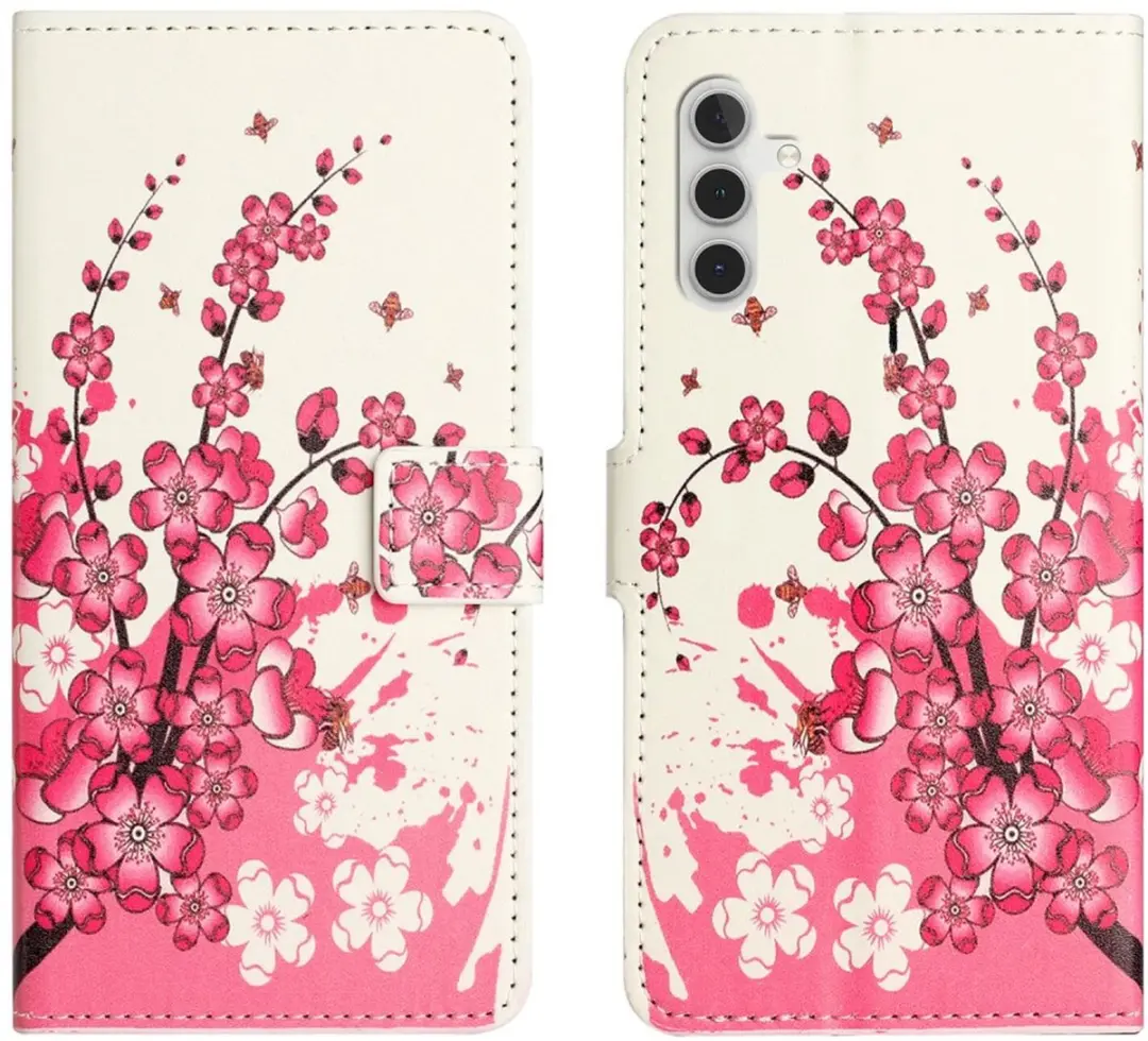 Selected Hoesje Samsung Galaxy A56 Print Book Case Roze Bloemen