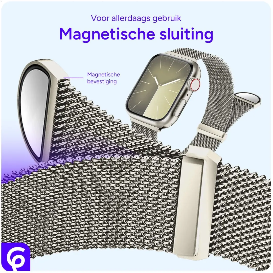 Selected SBG Milanees Horlogebandje Apple Watch - 42/44/45/46/49mm - Roestvrij Staal - Sterrenlicht - afbeelding 6 van 6