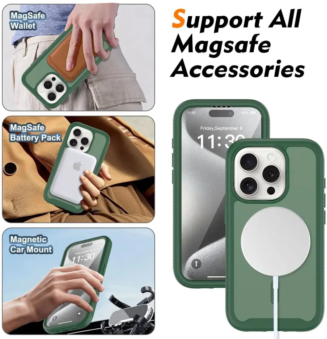 Selected by GSMpunt.nl iPhone 15 Pro Hoesje Matte Groen - Met Screenprotector & MagSafe