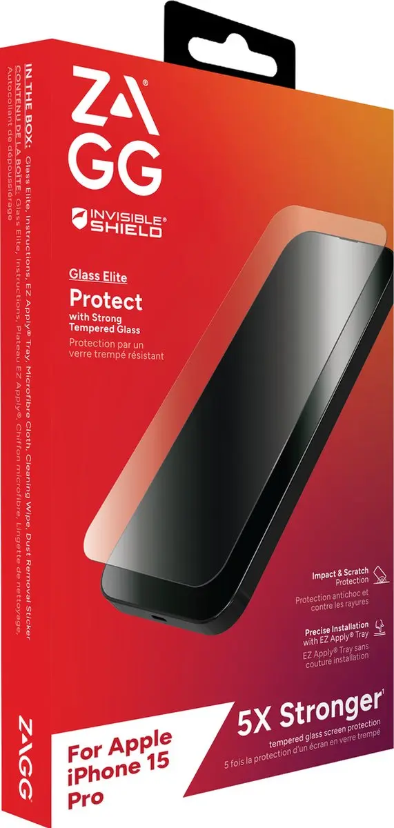 ZAGG InvisibleShield Glass Elite iPhone 15 Pro - Antibacterieel