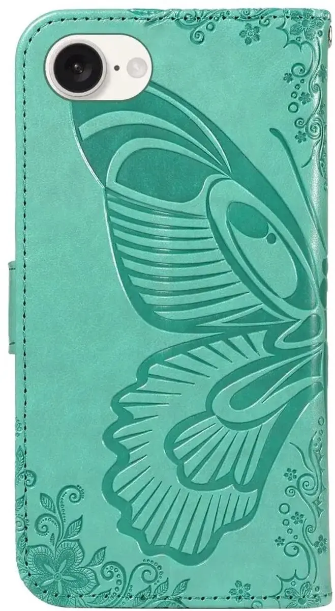 Selected Hoesje iPhone 16/17 Wallet Vlinder Kunstleer Groen