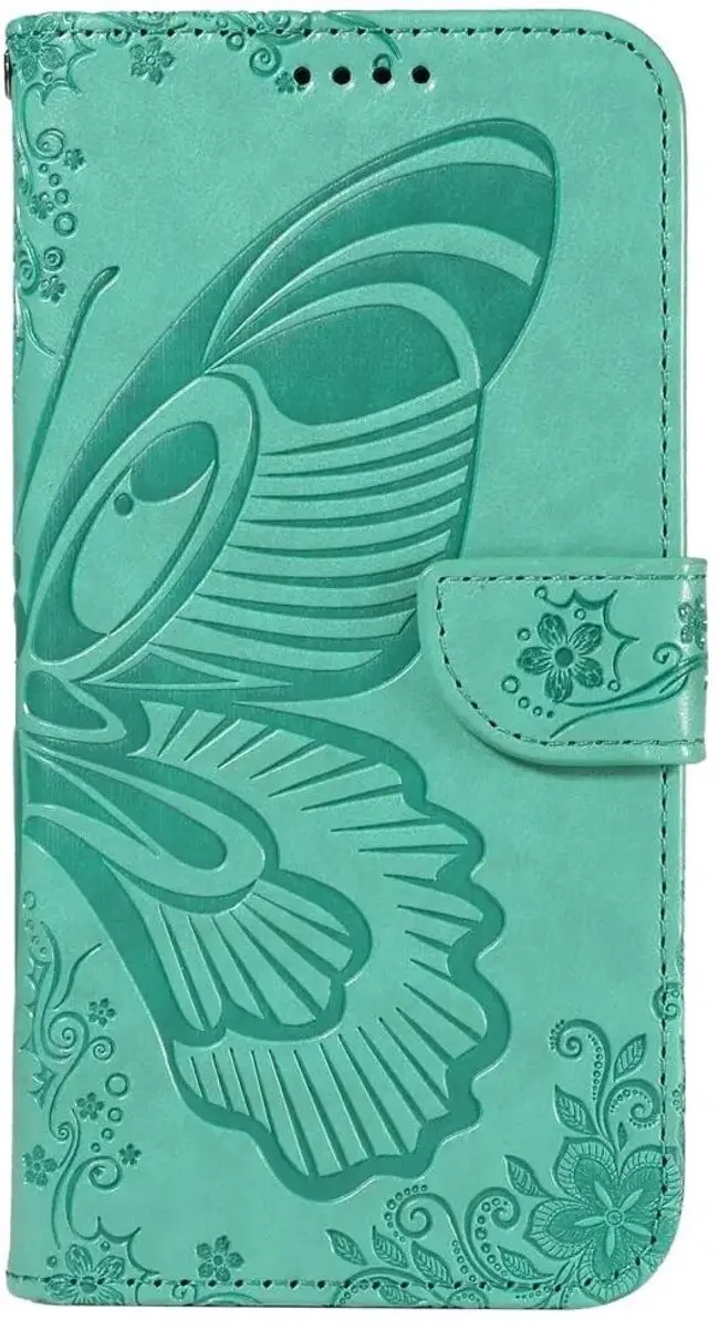 Selected Hoesje iPhone 16/17 Wallet Vlinder Kunstleer Groen