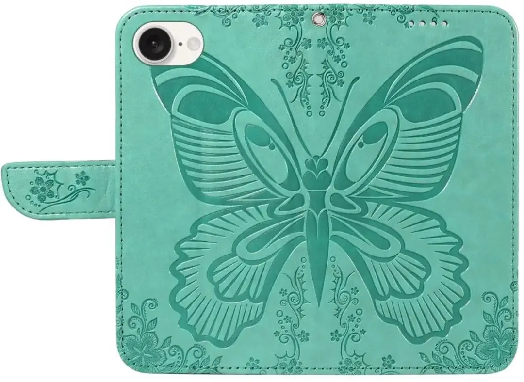 Selected Hoesje iPhone 16/17 Wallet Vlinder Kunstleer Groen