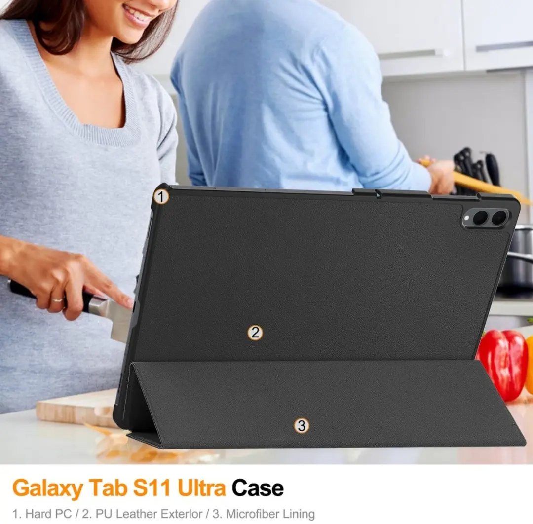 Samsung Galaxy Tab S11 Ultra Book Case Hoes - Tri-fold Zwart