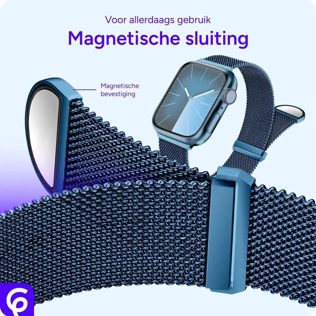 Selected SBG Milanees Horlogebandje Apple Watch 3 Stuks - 42/44/45/46/49mm - Zwart/Blauw/Zilver