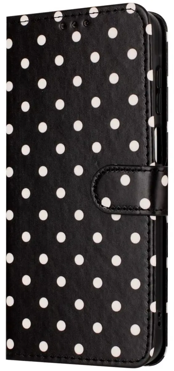 Selected Hoesje Samsung Galaxy A35 Polka Dot Wallet Book - 3 Pasjes - Zwart