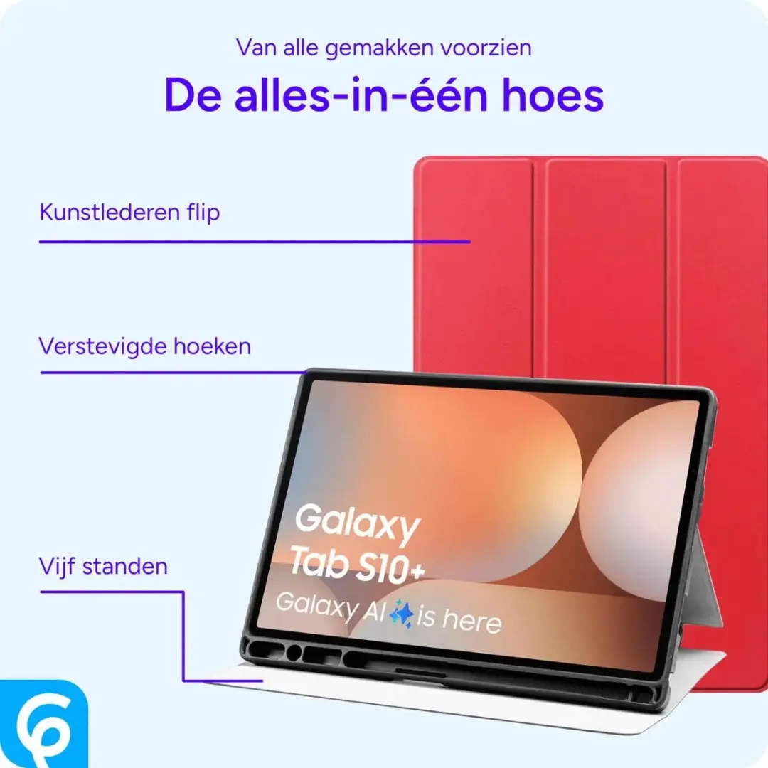 Selected Tablet Hoes Samsung Galaxy Tab S10+/S9+ Tri-Fold Book Case - Rood
