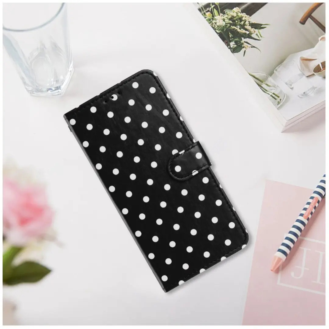 Selected Hoesje Sony Xperia 10 VII Polka Dot Wallet - 3 Pasjes - Zwart