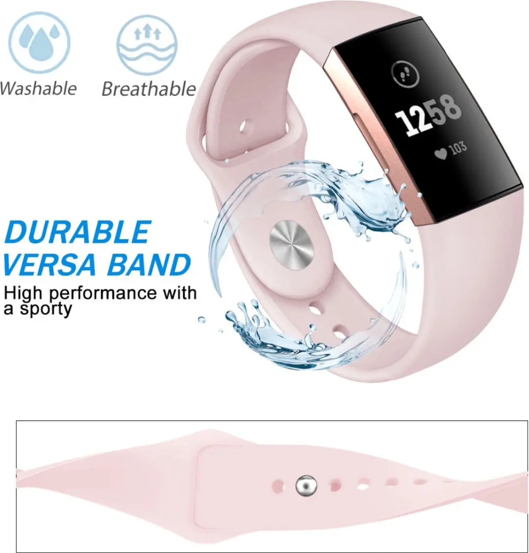 Fitbit Charge 3/4 Siliconen Band Roze - Drukknoop