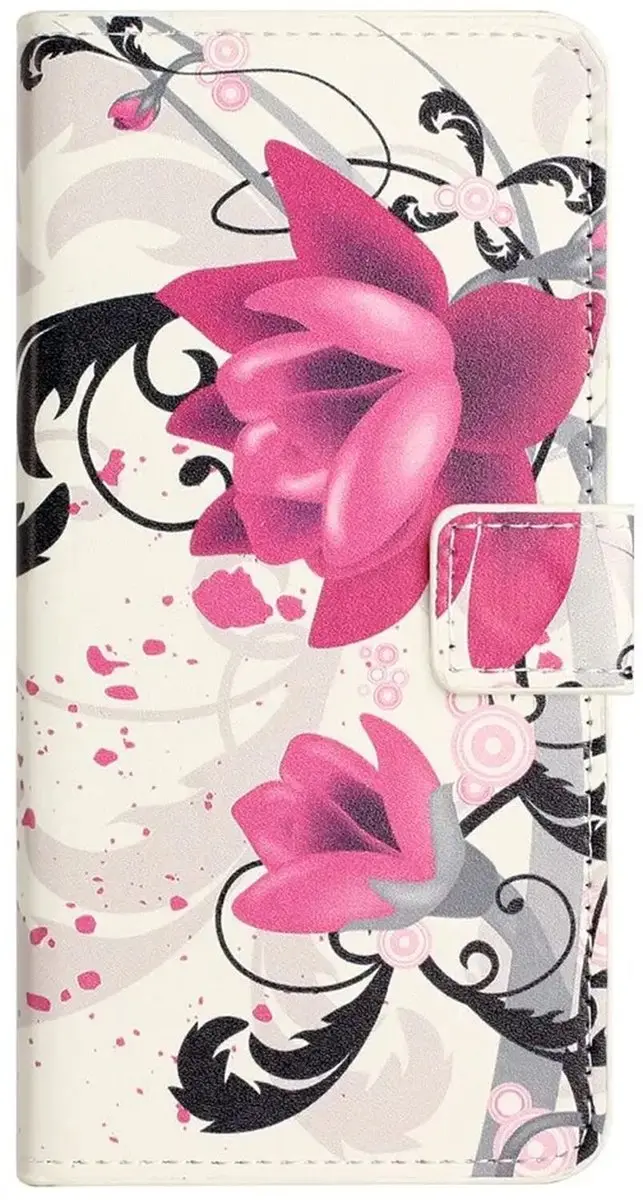Selected Hoesje Samsung Galaxy A57 Book Case - Magneet Sluiting - Lotus Print - Wit/Roze
