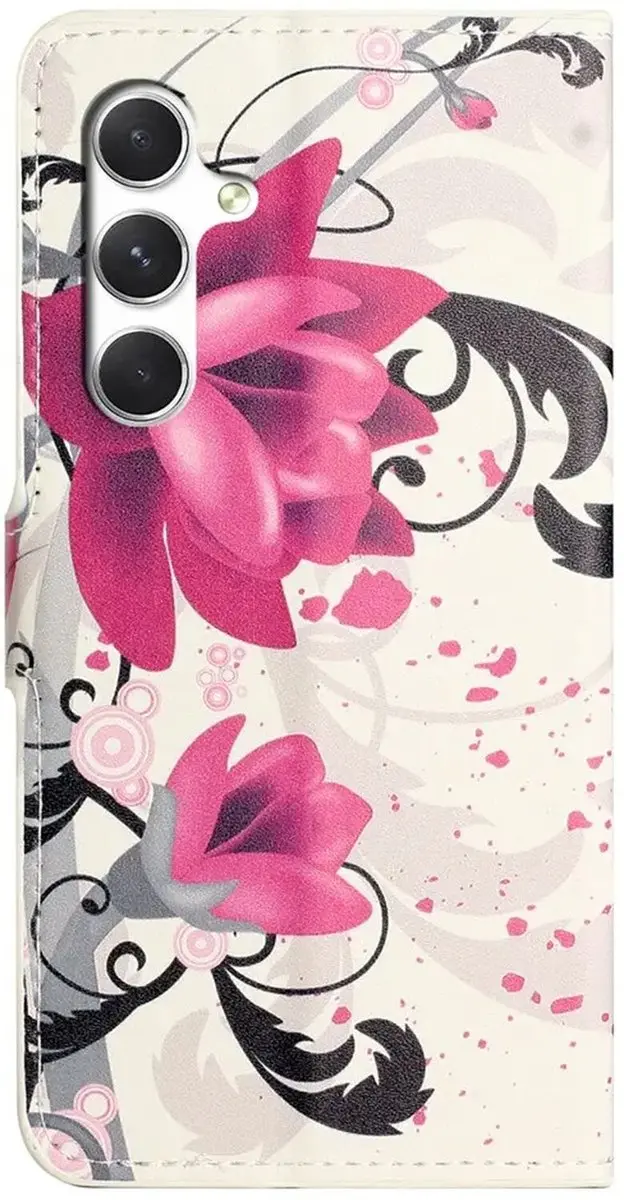 Selected Hoesje Samsung Galaxy A57 Book Case - Magneet Sluiting - Lotus Print - Wit/Roze