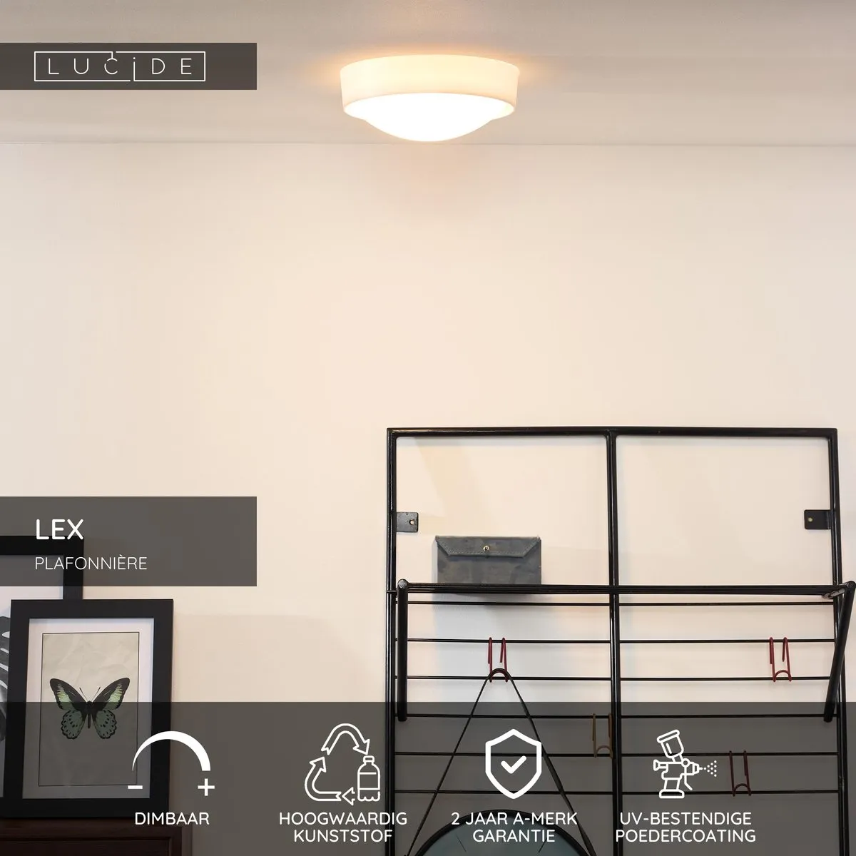 Lucide LEX Plafonnière Ø25cm - 2xE27 - Wit