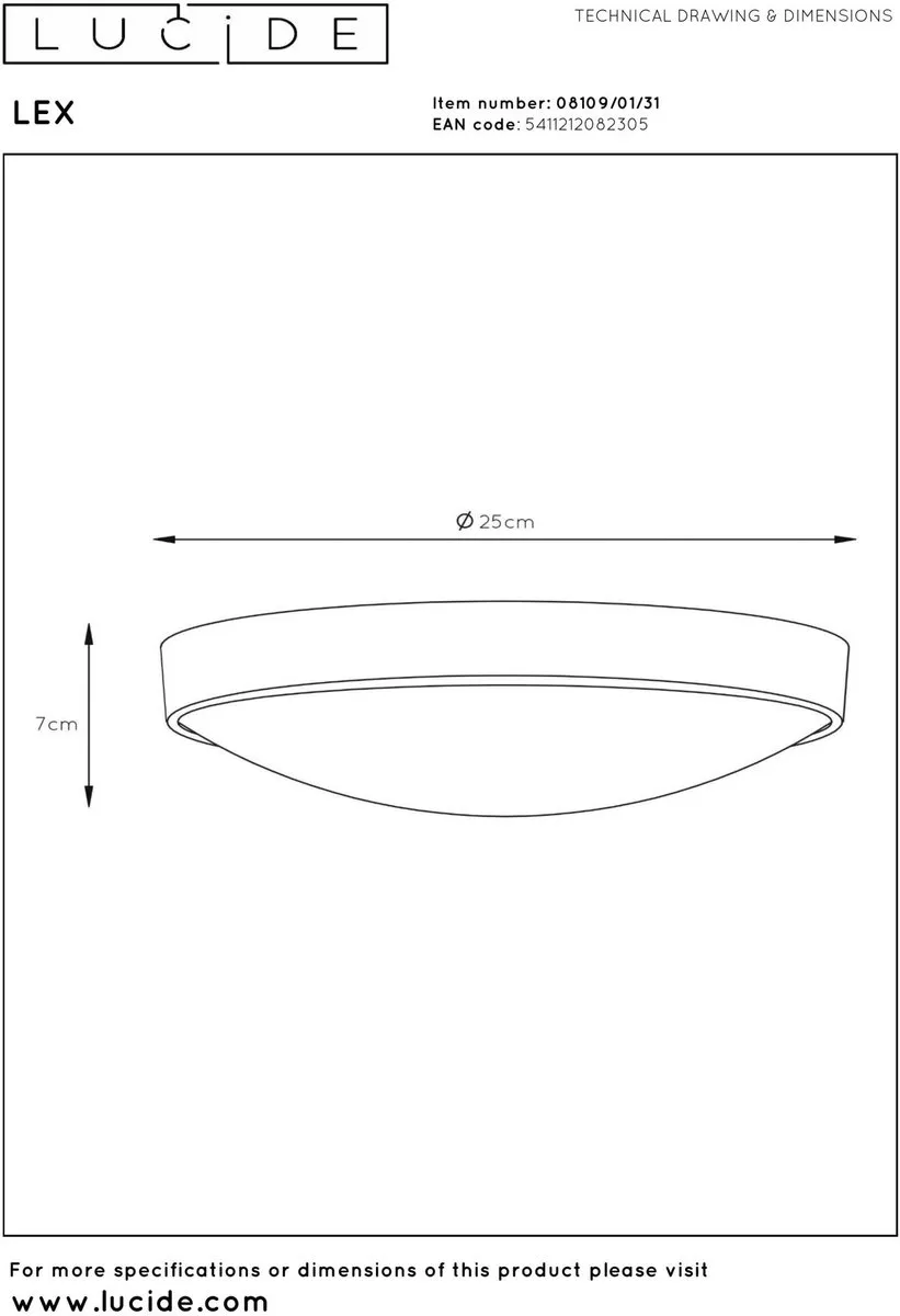 Lucide LEX Plafonnière Ø25cm - 2xE27 - Wit
