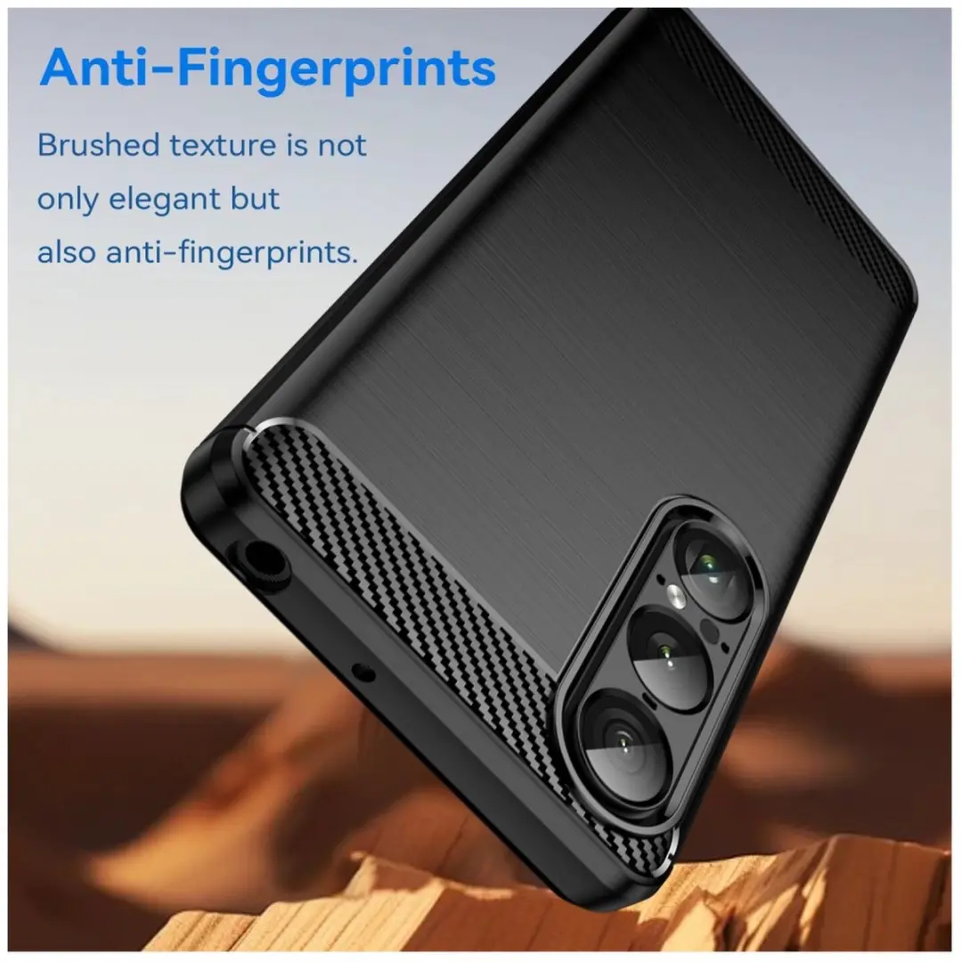 Selected Geborsteld TPU Hoesje Sony Xperia 1 VII - Zwart
