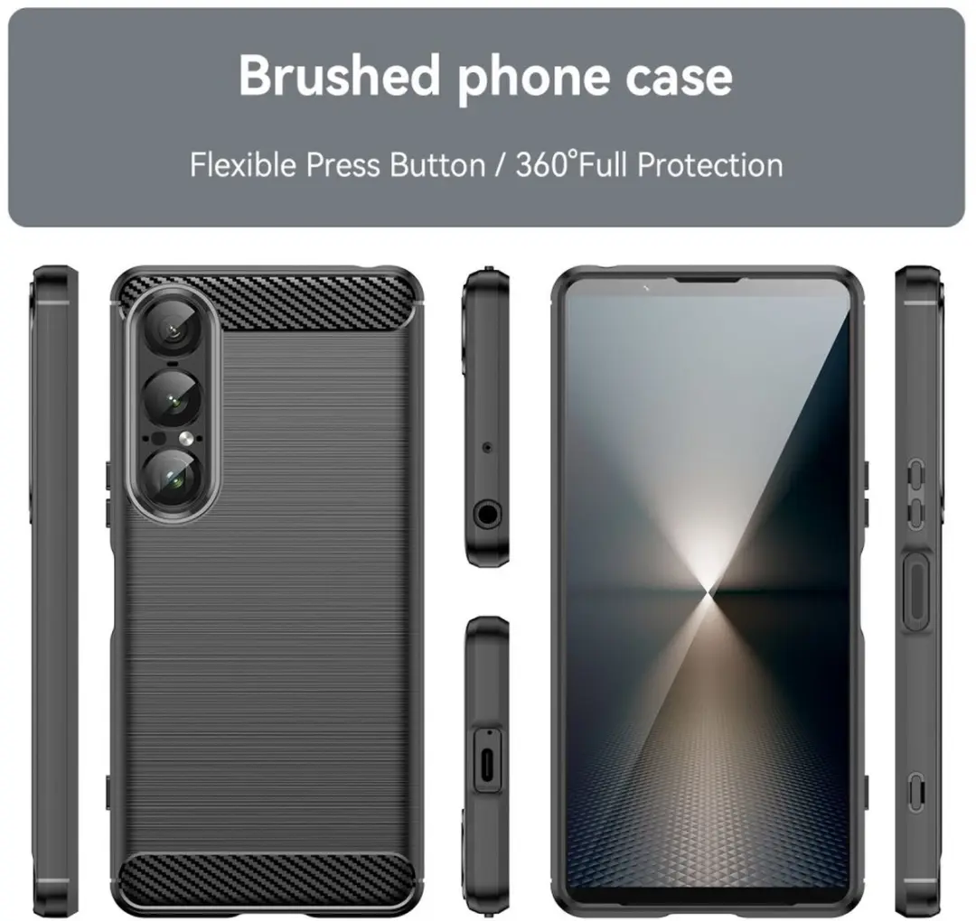 Selected Geborsteld TPU Hoesje Sony Xperia 1 VII - Zwart