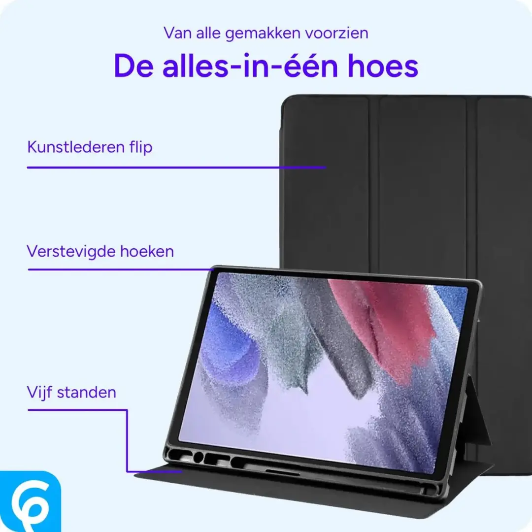Selected Tablethoes Samsung Galaxy Tab A7 Lite - Luxe Tri-Fold Book Case Zwart