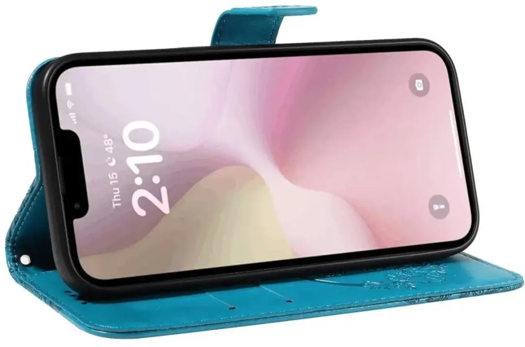 Selected Hoesje iPhone 16/17 Wallet Vlinder Kunstleer - Blauw