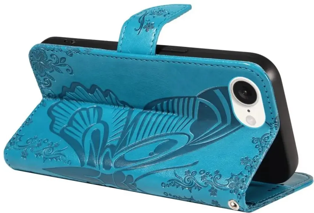 Selected Hoesje iPhone 16/17 Wallet Vlinder Kunstleer - Blauw
