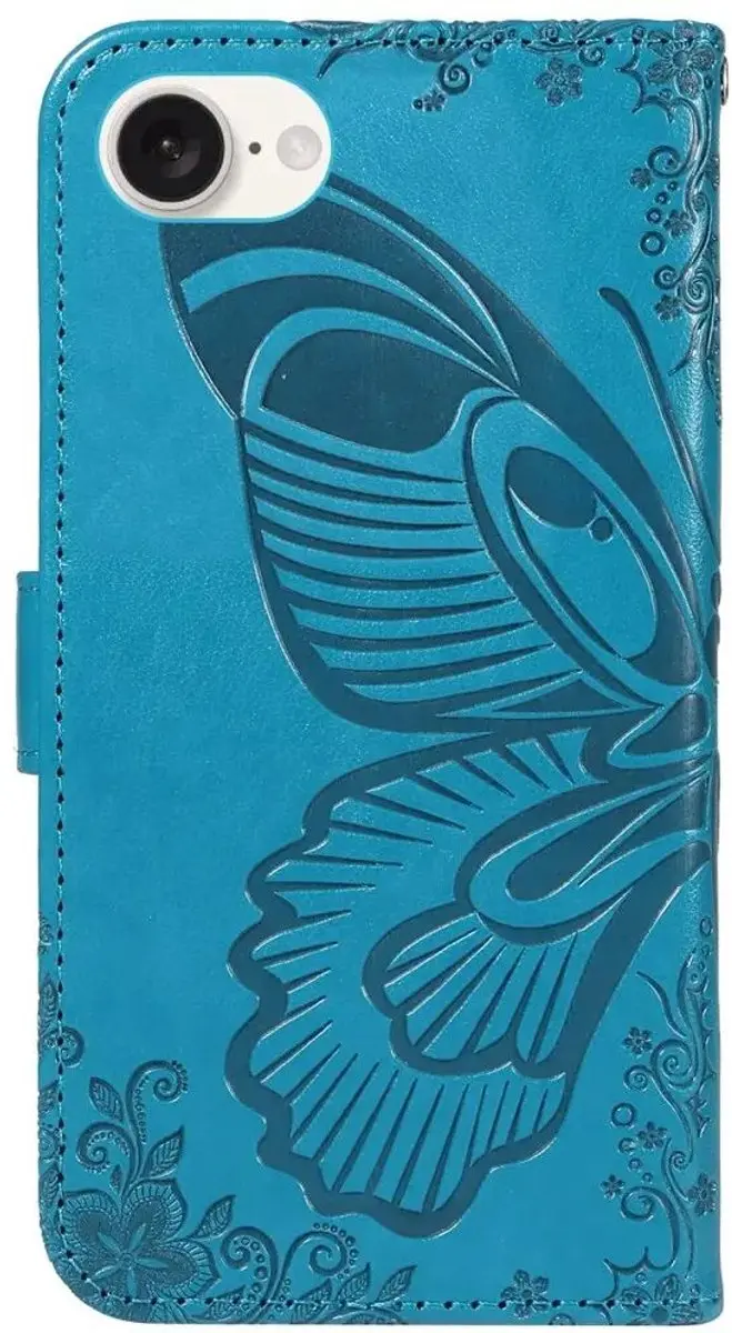 Selected Hoesje iPhone 16/17 Wallet Vlinder Kunstleer - Blauw