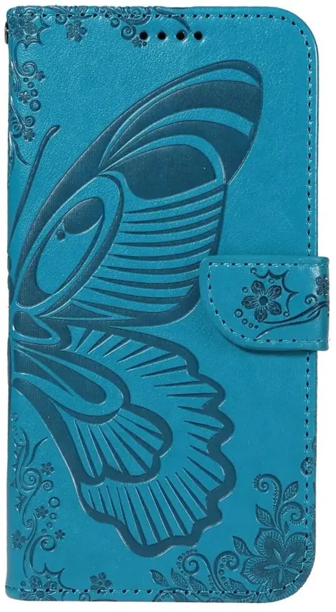 Selected Hoesje iPhone 16/17 Wallet Vlinder Kunstleer - Blauw - afbeelding 6 van 6