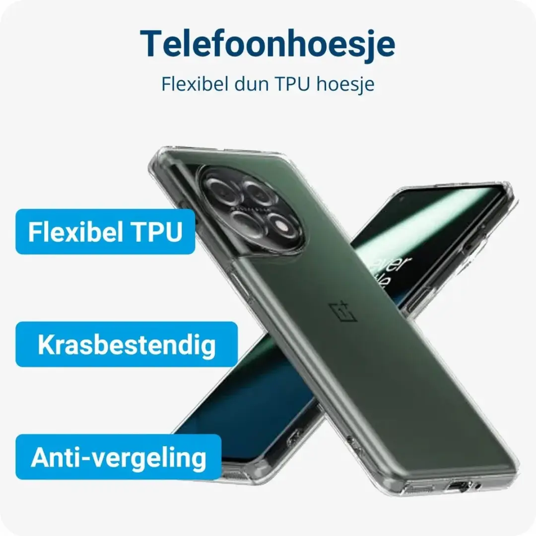 OnePlus 11 Hoesje + Schokbestendig Glas - Transparant