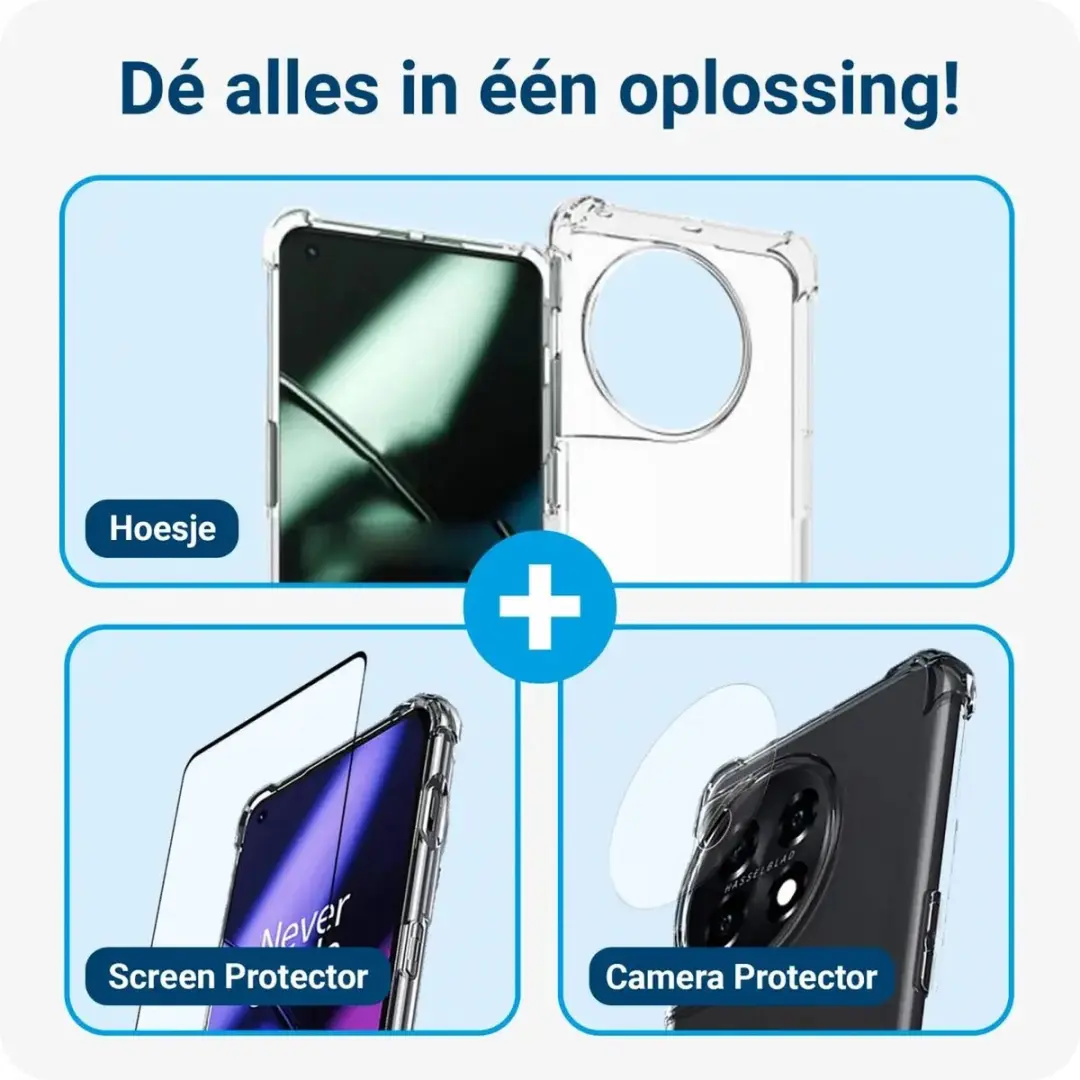 OnePlus 11 Hoesje + Schokbestendig Glas - Transparant