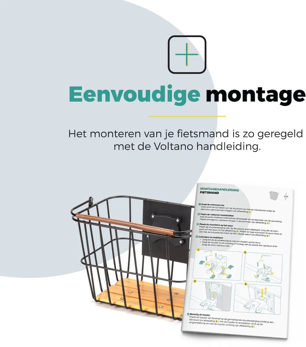 Voltano Stalen Fietsmand 23L - Zwart/Bruin