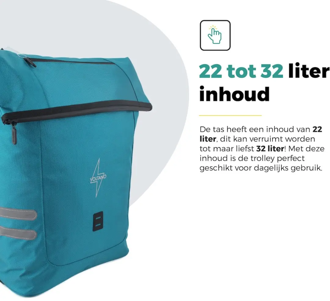 Voltano Fietstrolley Tas 32L - Turquoise Blauw - afbeelding 6 van 6