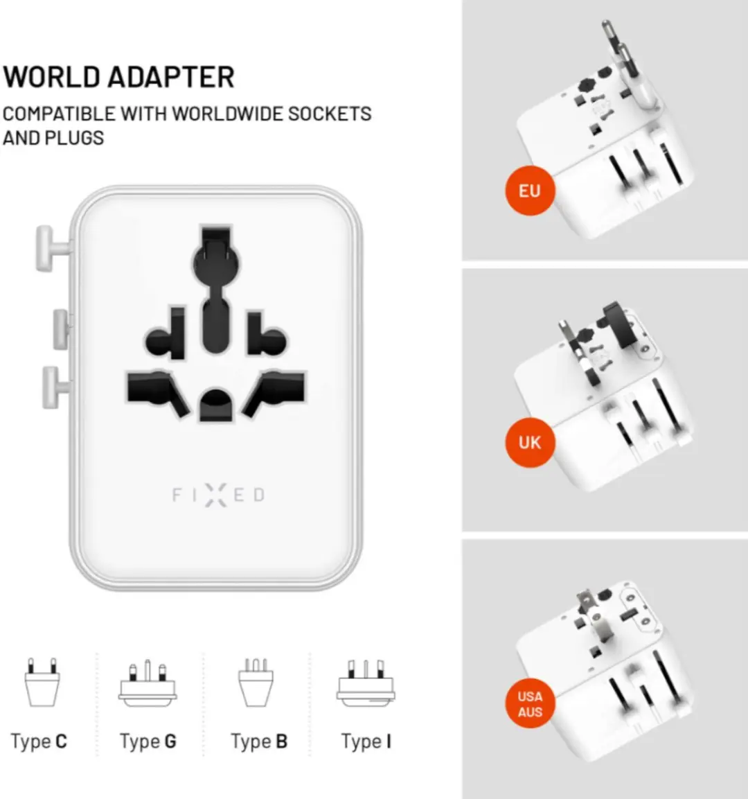 Fixed Voyager 70W Reisadapter FIXCT70-3C2A-WH - Wit