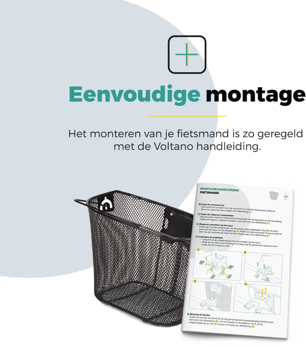 Voltano Stalen Fietsmand 23L - Zwart