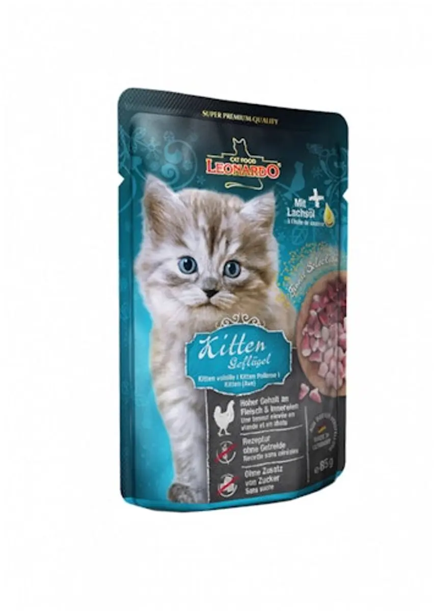 Leonardo Natvoer Kitten Pluimvee 16x85g
