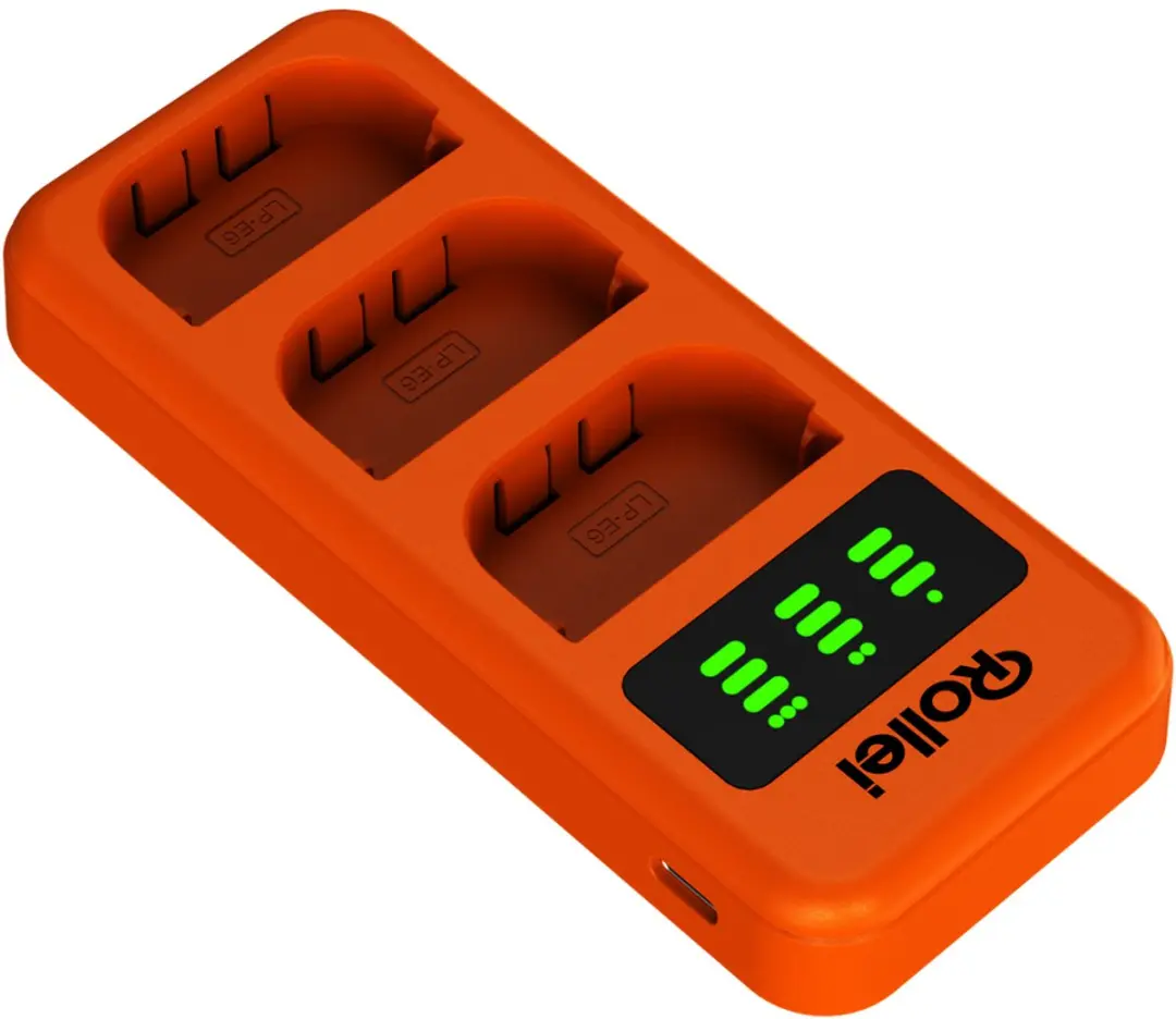 Rollei 20060 Lader voor Canon LP-E6 - 3x Accu - Orange - afbeelding 2 van 3