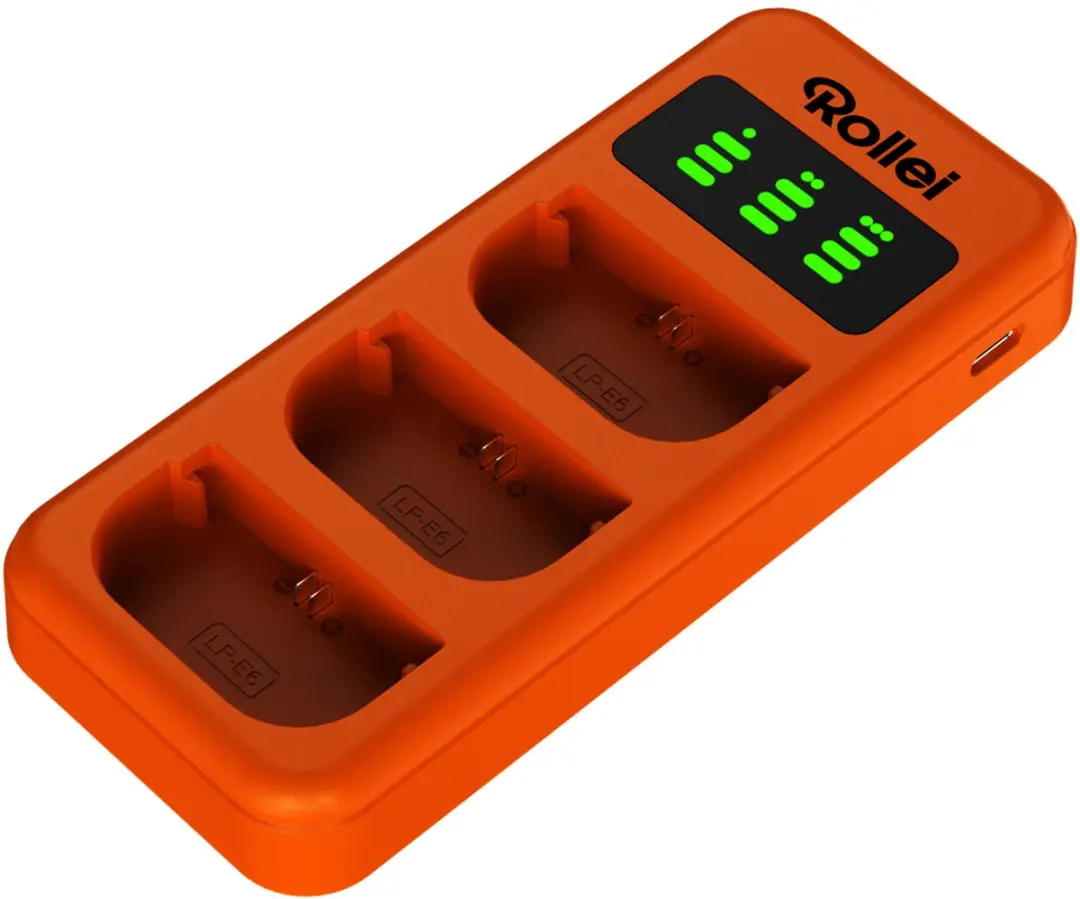Rollei 20060 Lader voor Canon LP-E6 - 3x Accu - Orange - afbeelding 3 van 3