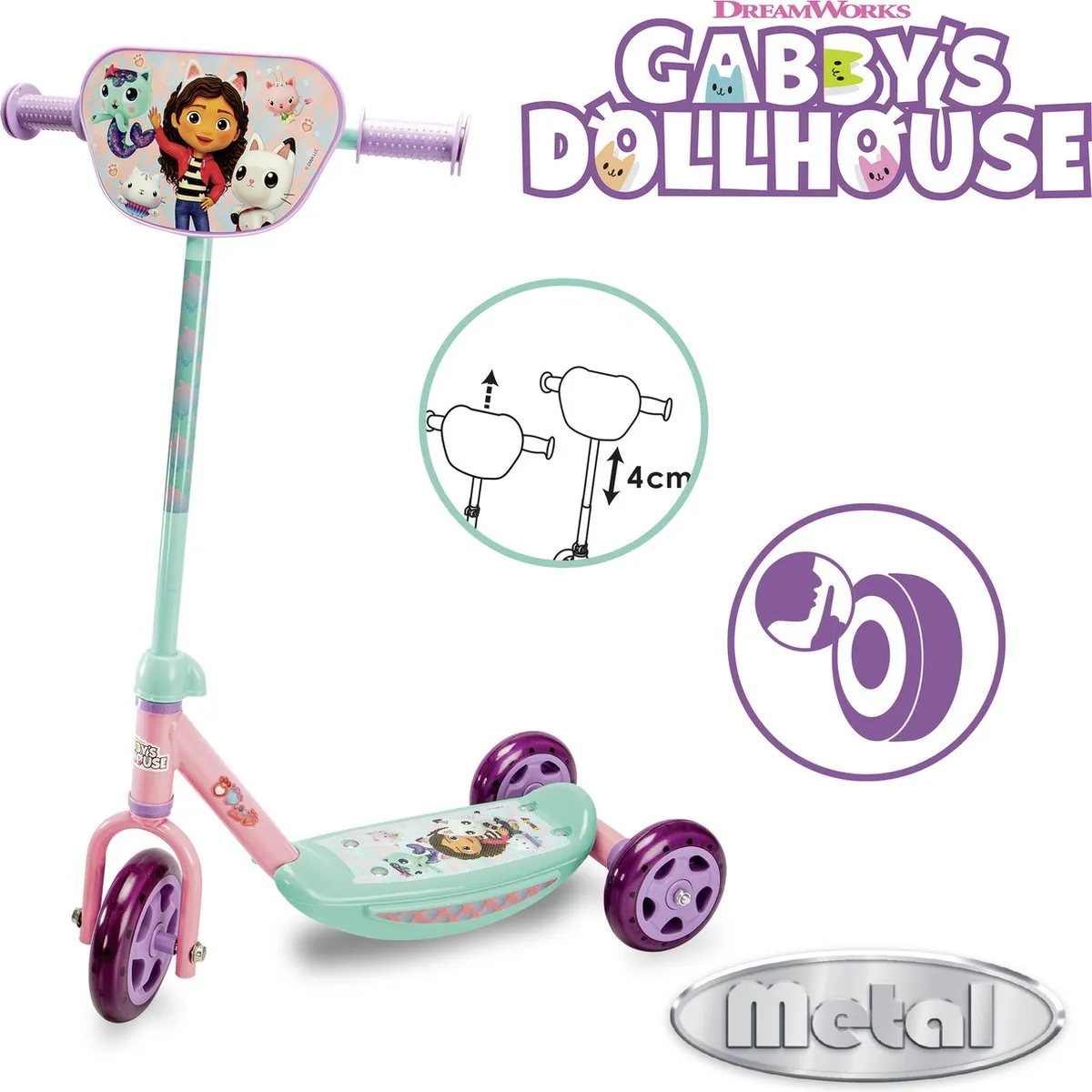 Smoby Gabby's Scooter Step - 3 Wielen 3.4 Inch - Roze/Paars/ Groen - afbeelding 2 van 4