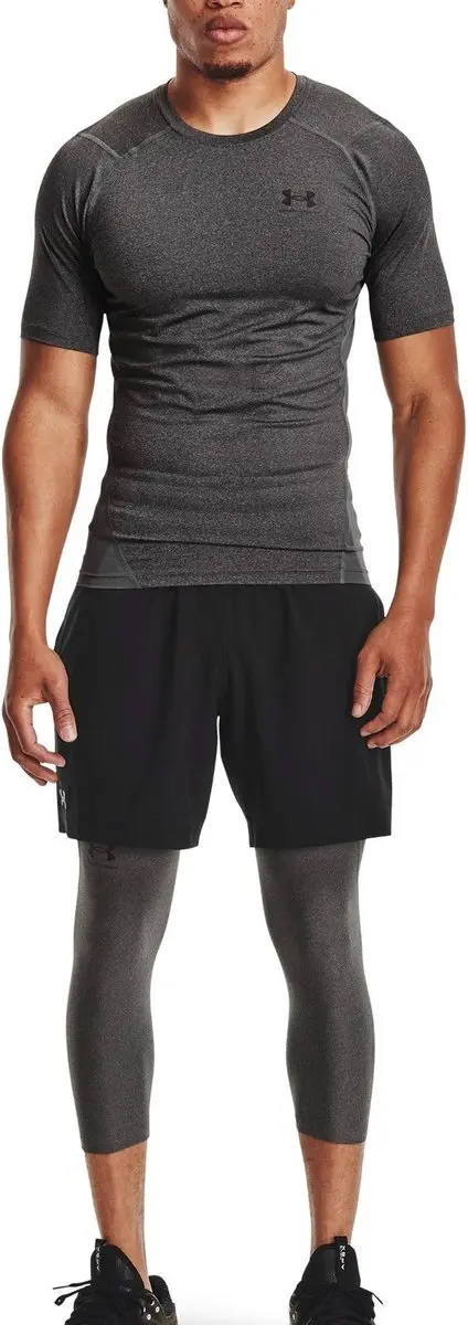 Under Armour UA HG Armour Comp SS Heren Sportshirt - Grijs/Zwart