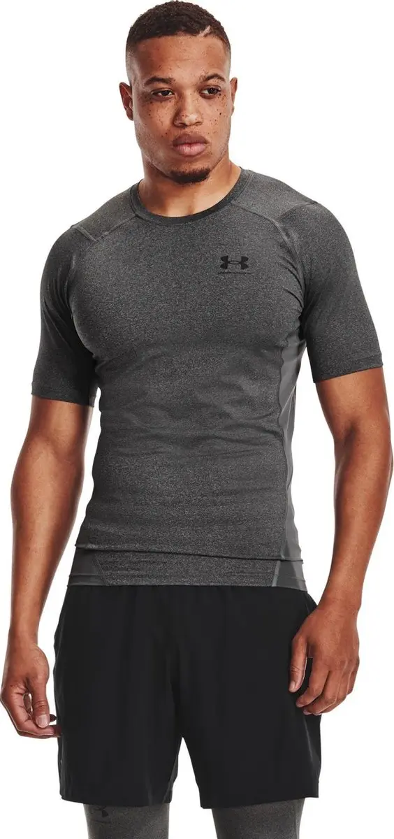 Under Armour UA HG Armour Comp SS Heren Sportshirt - Grijs/Zwart
