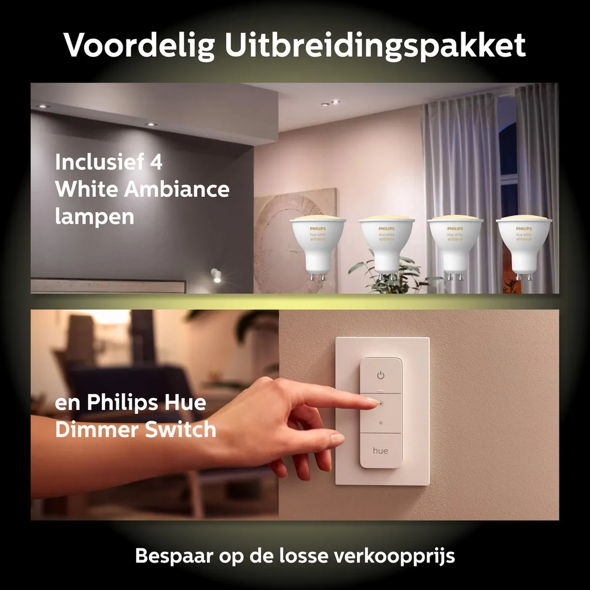 Philips Hue Uitbreidingspakket White Ambiance GU10 - 4 Lampen - Mat - Dimmer Switch