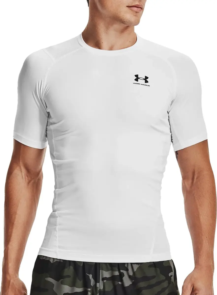 Under Armour UA HG Armour Comp SS-WHT Heren Sportshirt - Wit/Zwart