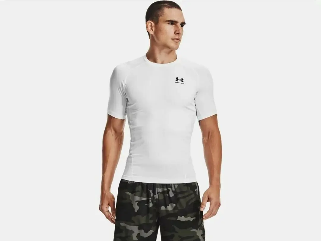 Under Armour UA HG Armour Comp SS-WHT Heren Sportshirt - Wit/Zwart