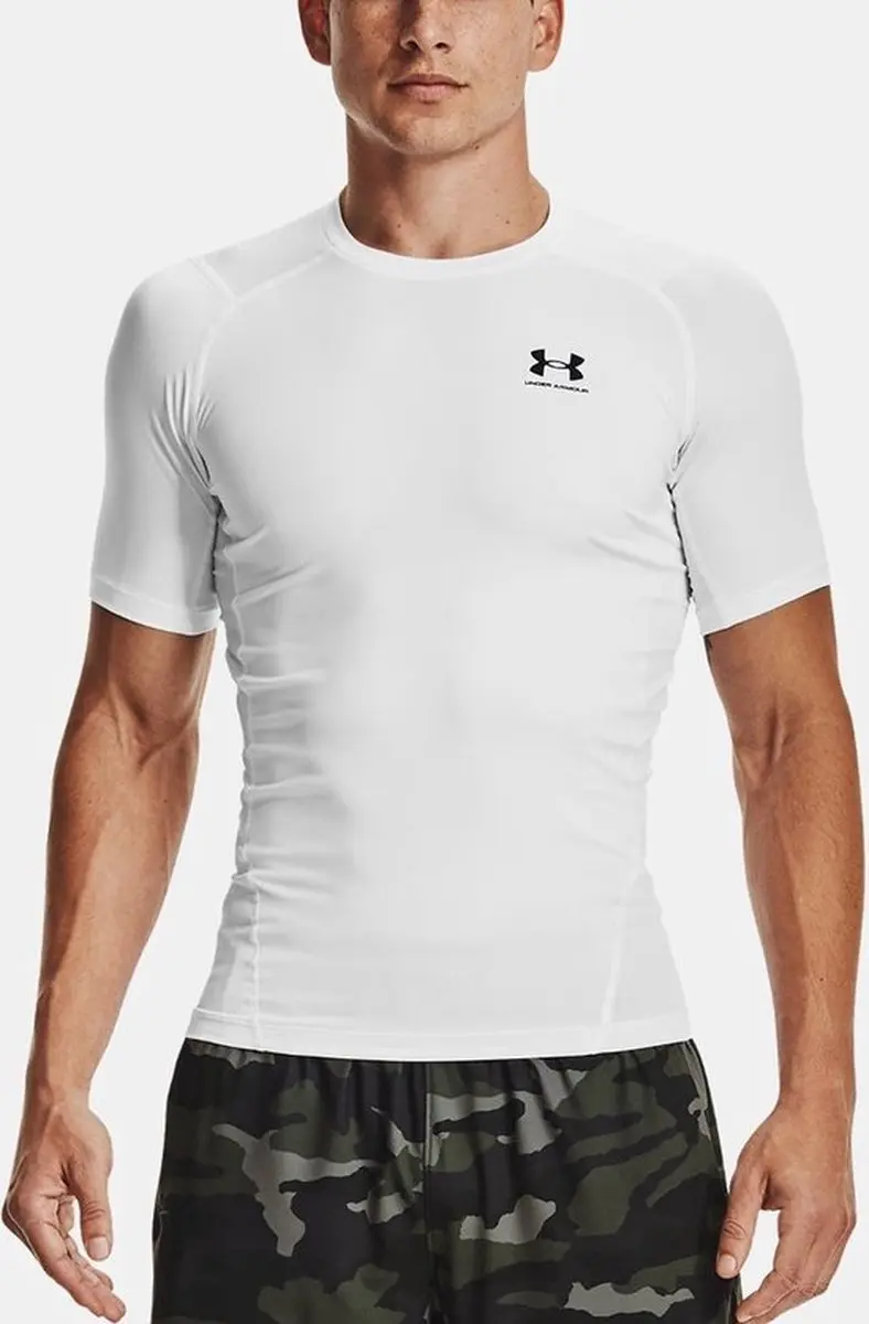 Under Armour UA HG Armour Comp SS-WHT Heren Sportshirt - Wit/Zwart