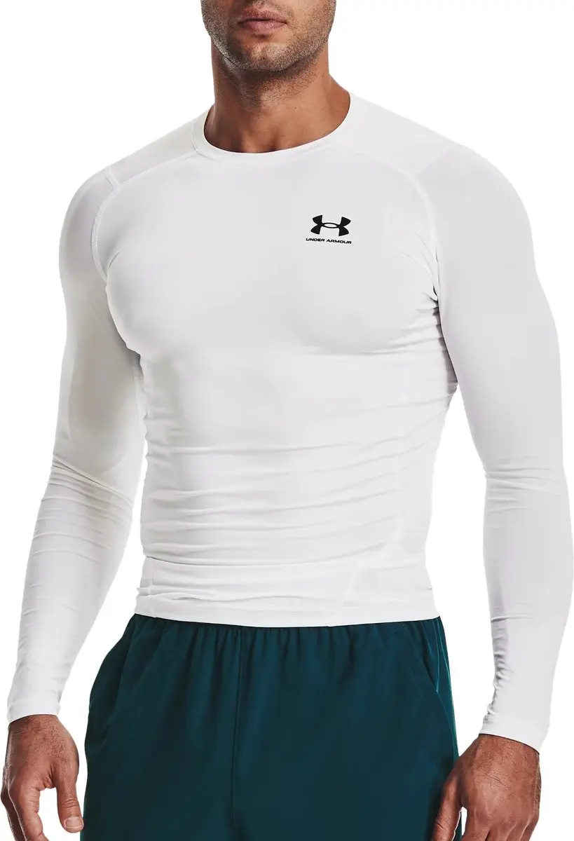Under Armour UA HG Armour Comp LS Heren Sportshirt - Wit/Zwart
