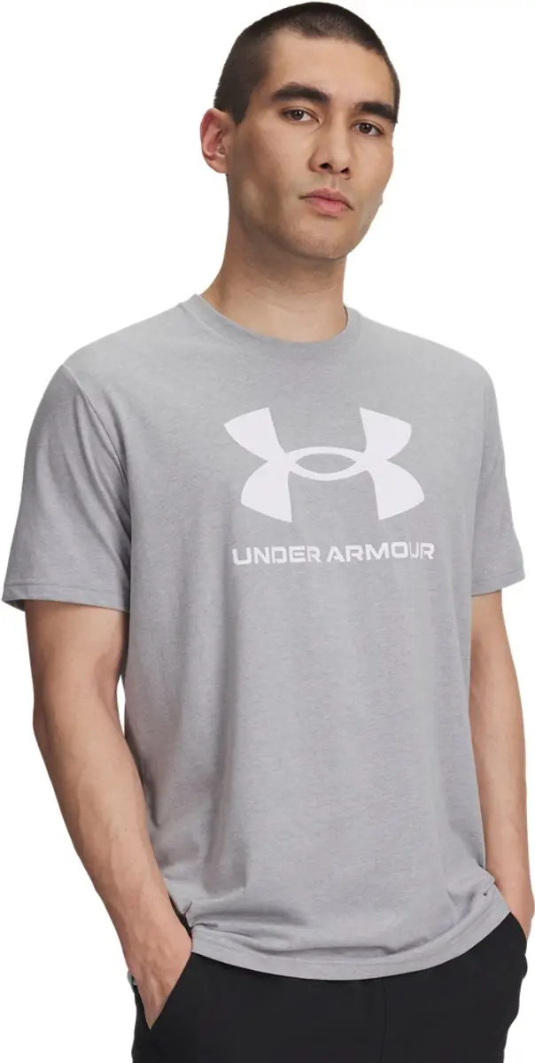 Under Armour UA Sportstyle Logo Update Heren Sportshirt - Steel Light Heather/Wit